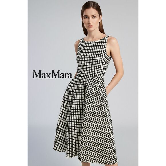 Max Mara Checkered Jacquard Fit and Flare Dress M - Picture 1 of 10